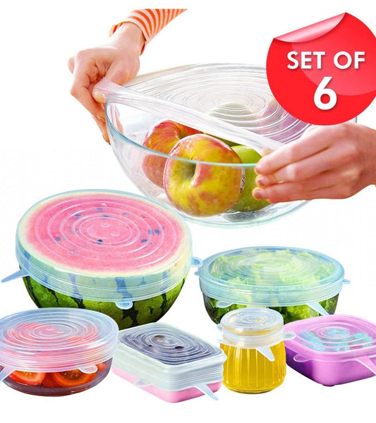 6Pcs Kitchen Reusable Silicone Stretch Seal Lid